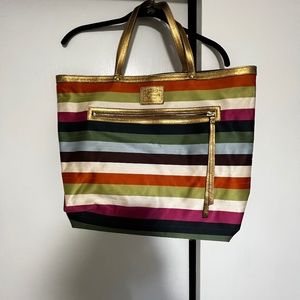 Coach Legacy Striped Extra Large Sateen and Leather Tote